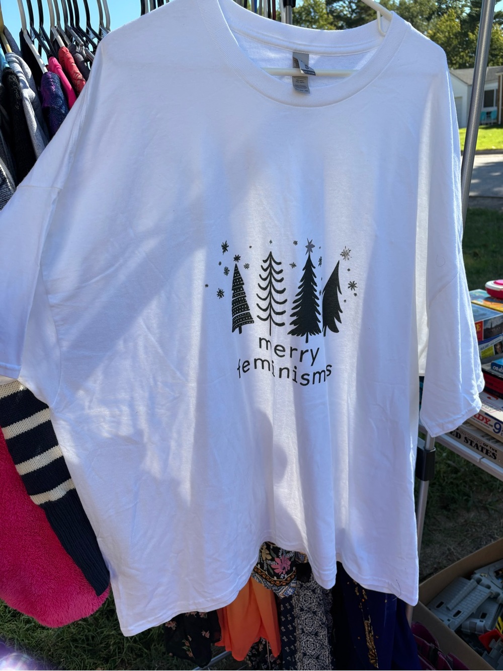 White "Merry Feminismas" Graphic Tee for Women Who Value Human Rights